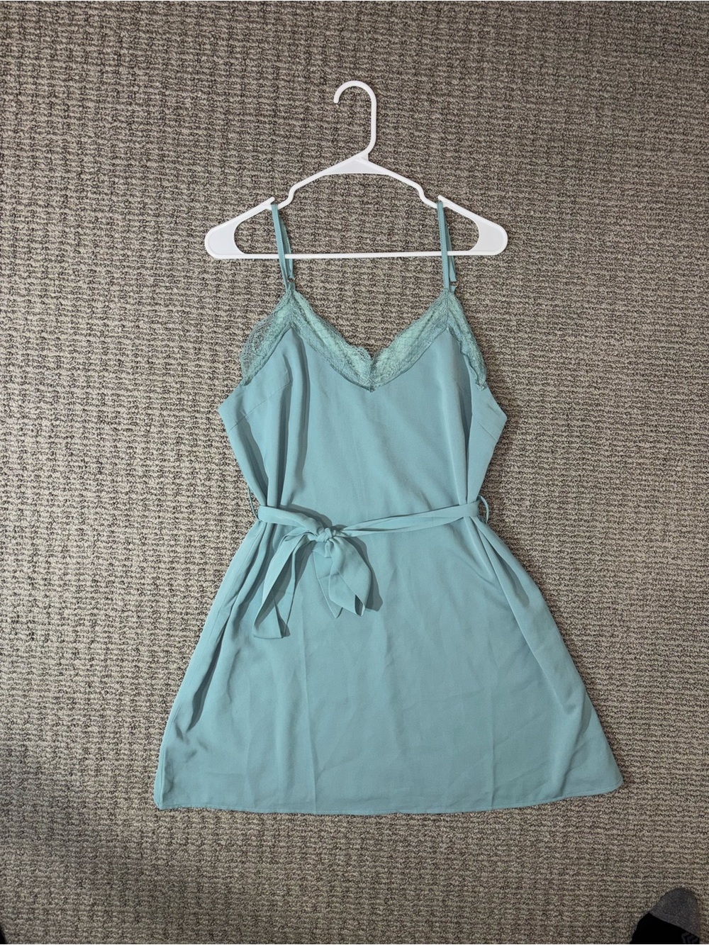 Amazon Light Teal Lace-Trim Mini Slip Dress